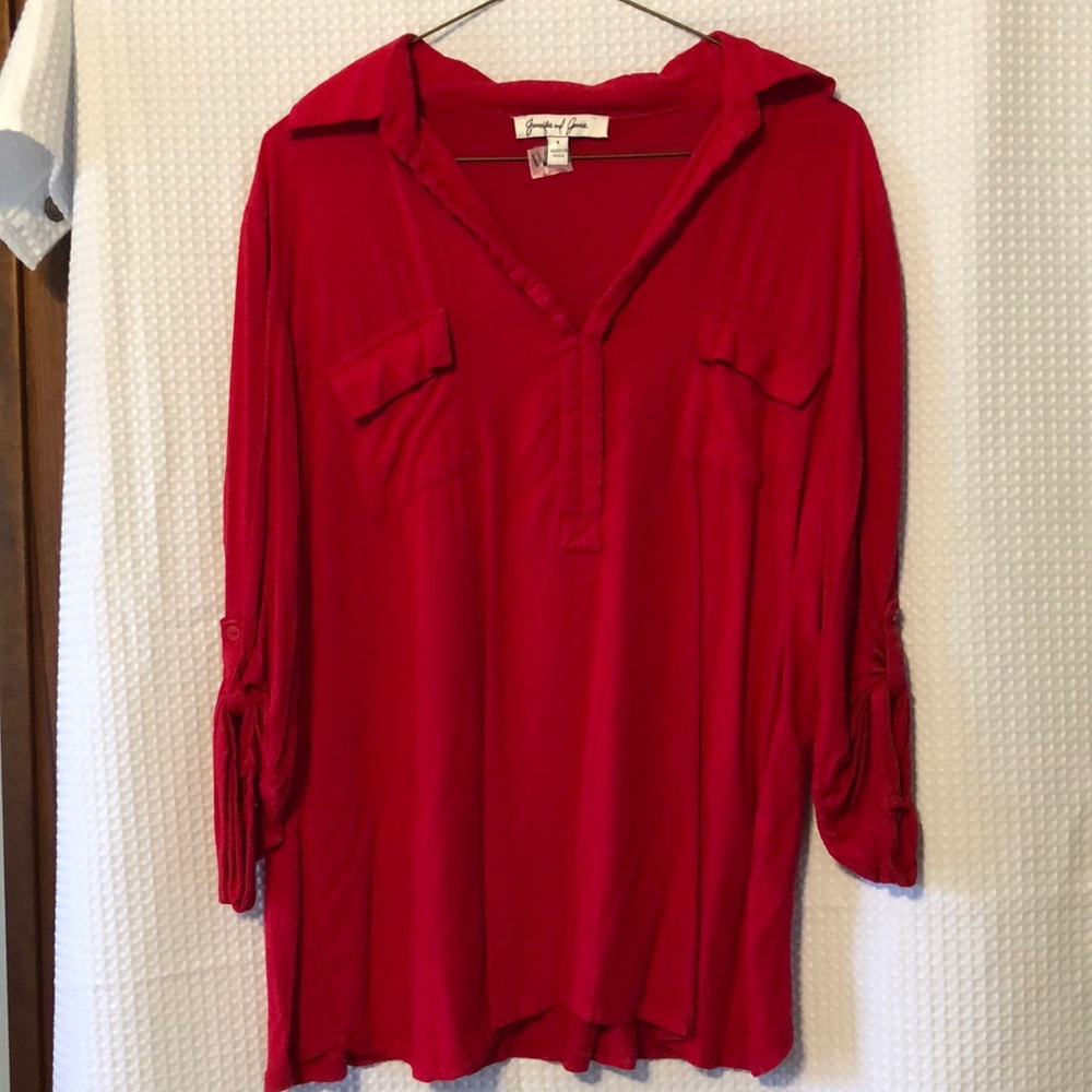 Loose, Soft Red Long Sleeve Shirt
